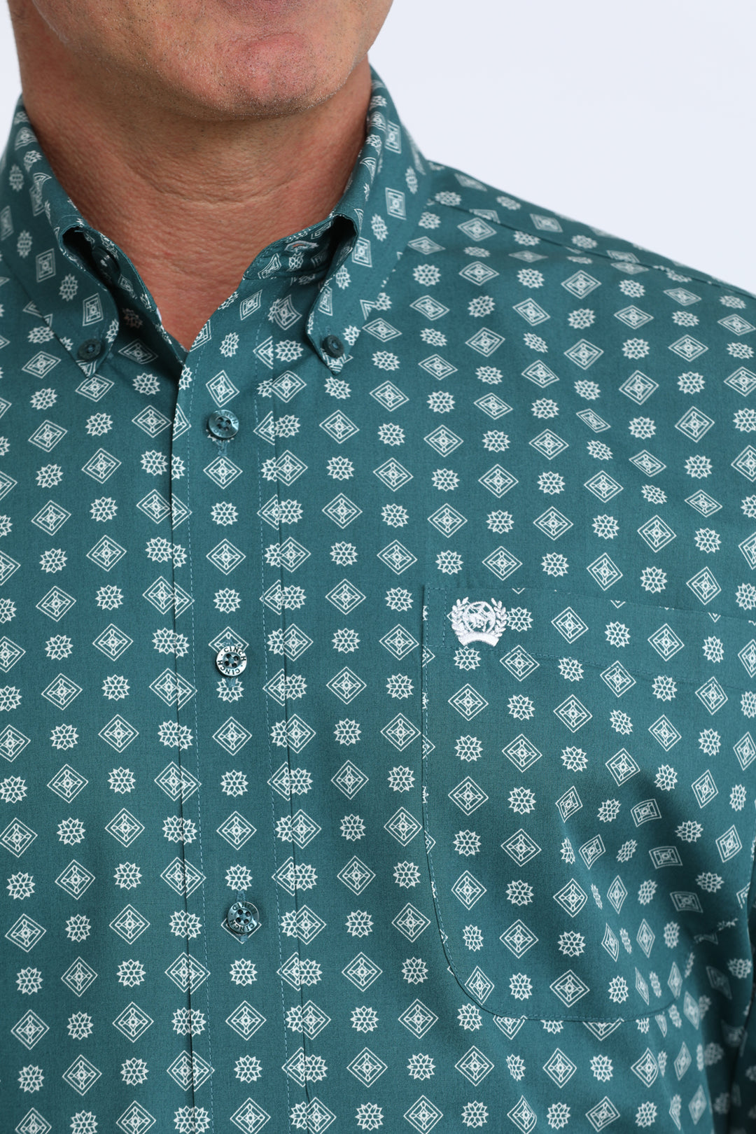 Cinch Mens Green Printed Long Sleeve Shirt