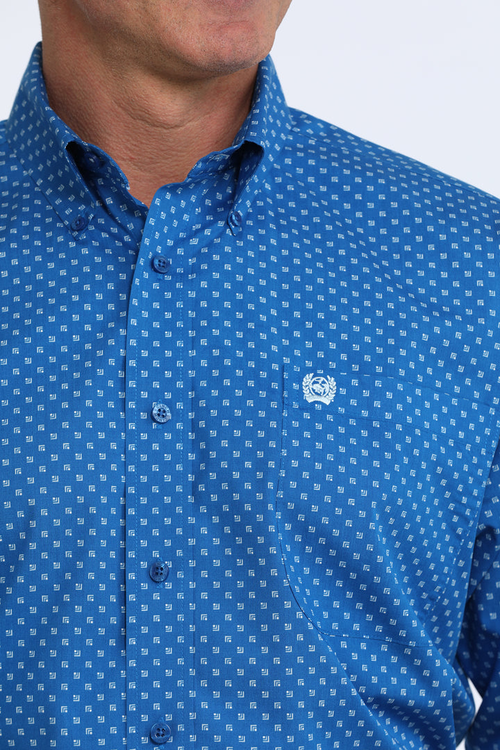 Cinch Mens Royal Blue Print Long Sleeve Shirt