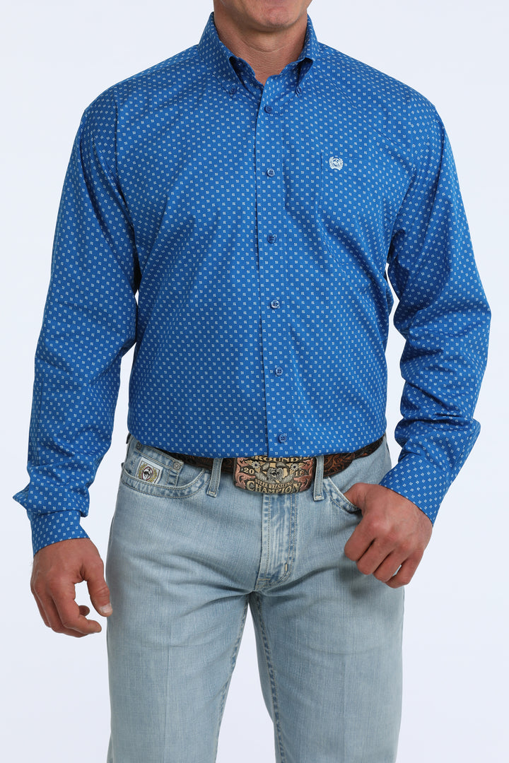 Cinch Mens Royal Blue Print Long Sleeve Shirt