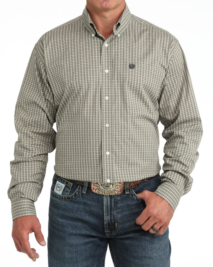 Cinch Mens Olive Plaid Long Sleeve Shirt