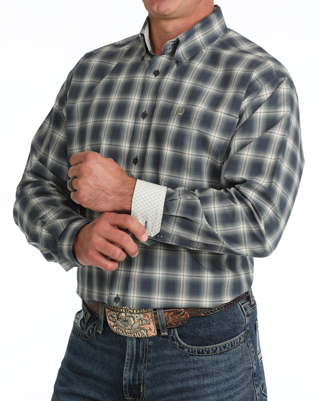 Cinch Mens Navy Plaid Long Sleeve Shirt