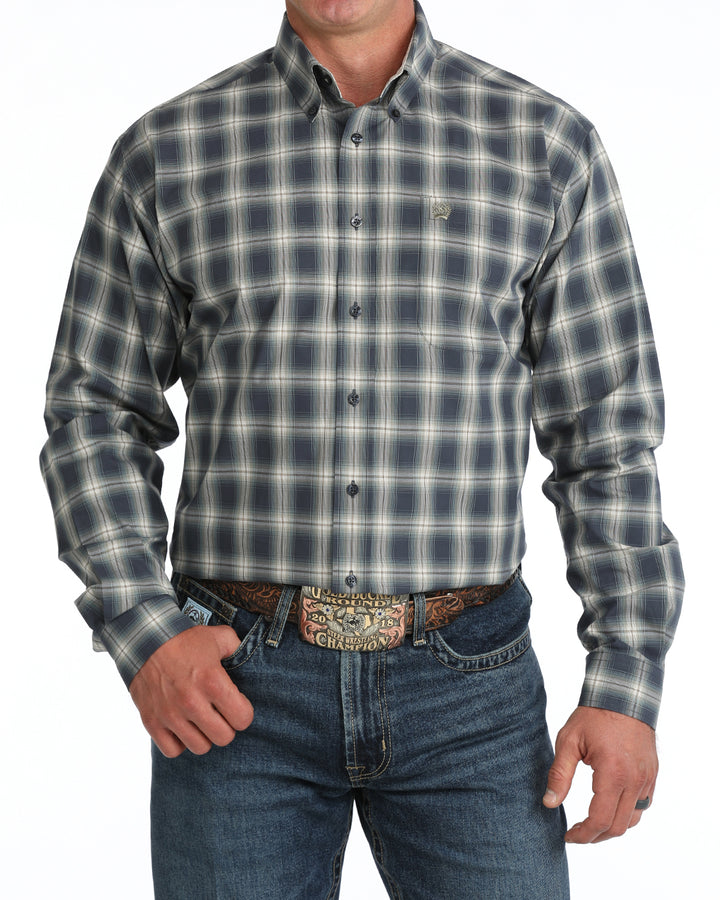 Cinch Mens Navy Plaid Long Sleeve Shirt