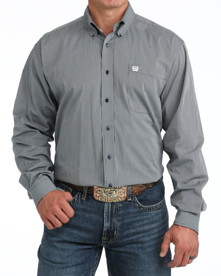 Cinch Mens Navy Stripe Long Sleeve Shirt