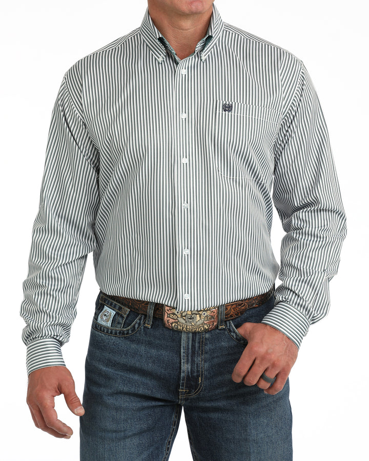 Cinch Mens Blue Stripe Long Sleeve Shirt
