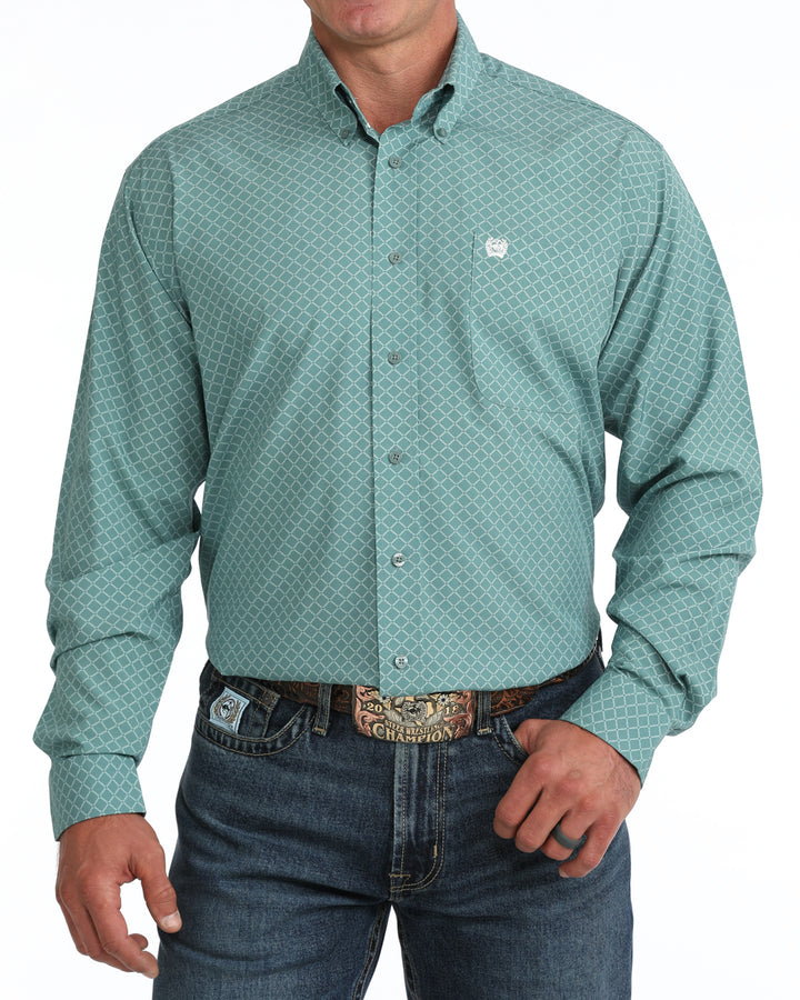 Cinch Mens Teal Print Arenaflex Long Sleeve Shirt