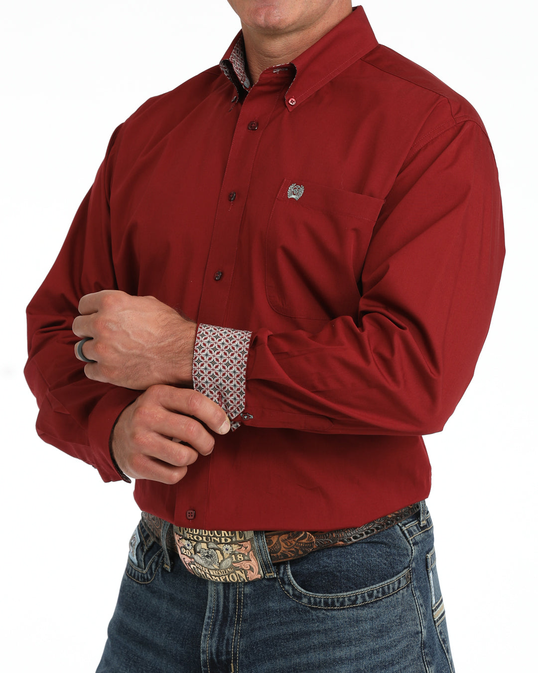 Ciinch Mens Solid Burgundy Long Sleeve Shirt