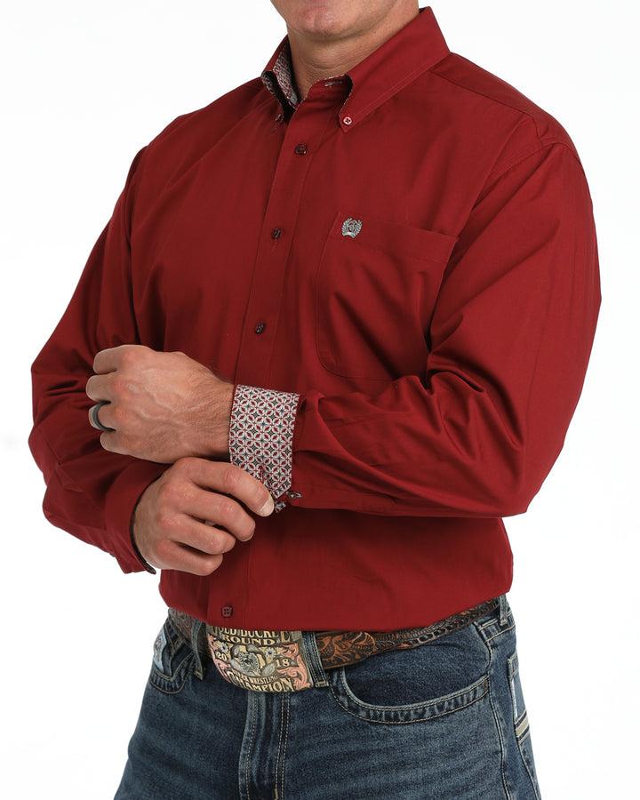 Ciinch Mens Solid Burgundy Long Sleeve Shirt