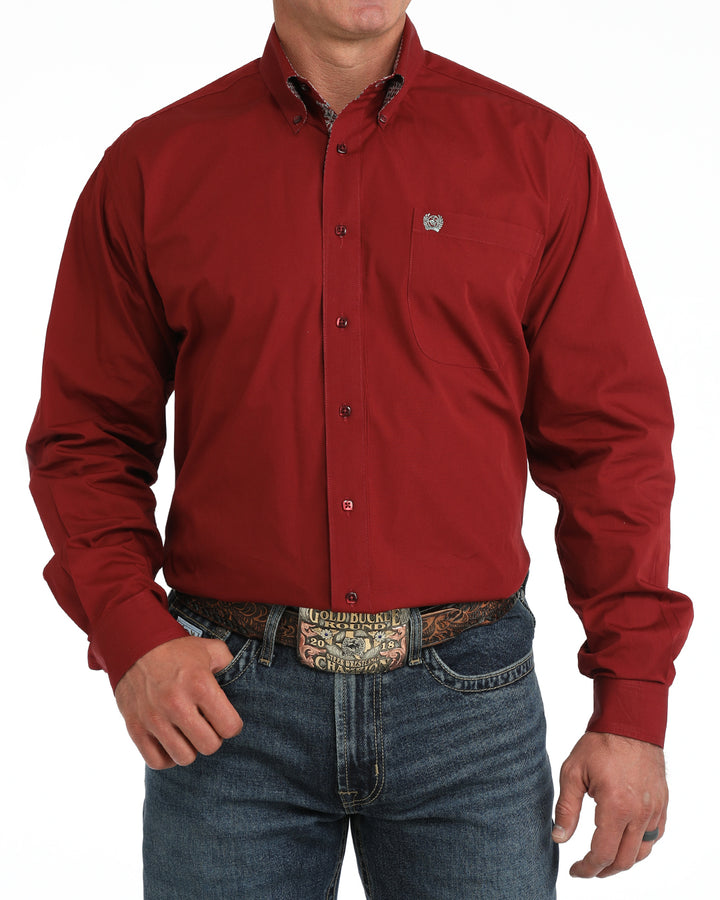 Ciinch Mens Solid Burgundy Long Sleeve Shirt