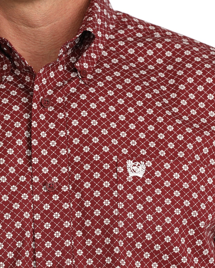Cinch Mens Burgundy Printed Long Sleeve Shirt