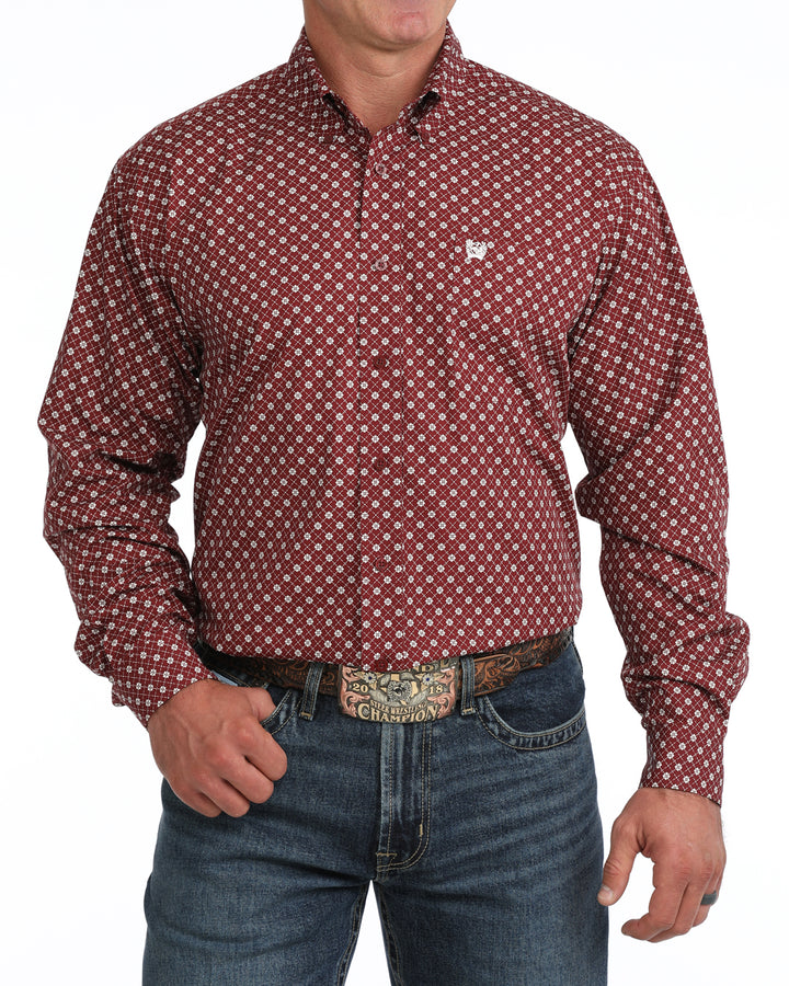 Cinch Mens Burgundy Printed Long Sleeve Shirt