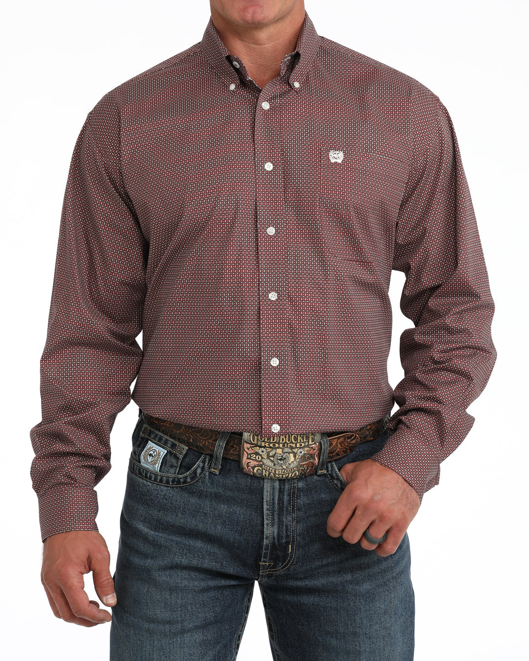 Cinch Mens Wine Print Long Sleeve Shirt