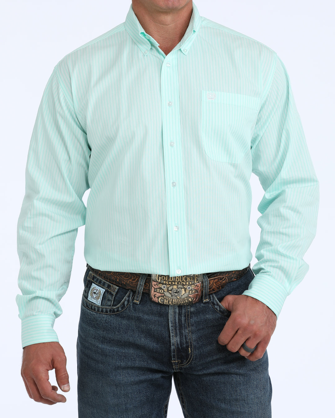 Cinch Mens Turquoise Stripe Long Sleeve Shirt