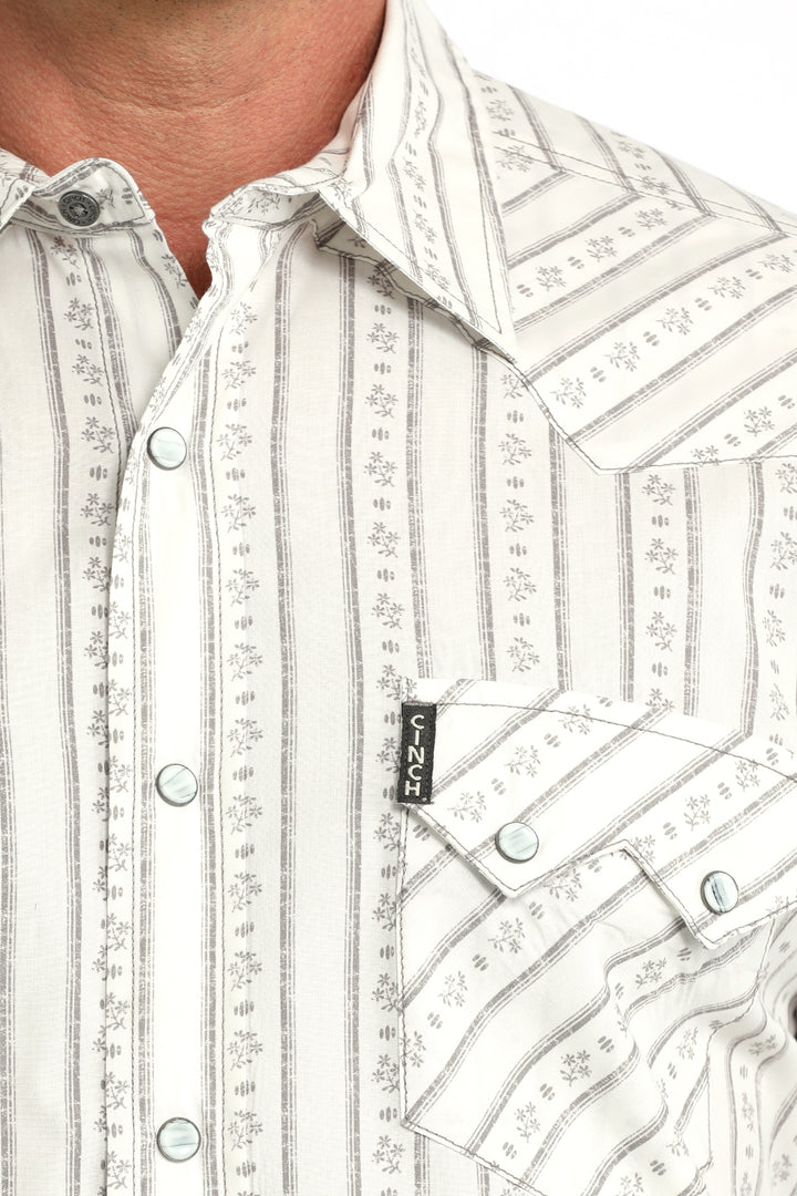 Cinch Mens White Printed Modern Fit Long Sleeve Shirt