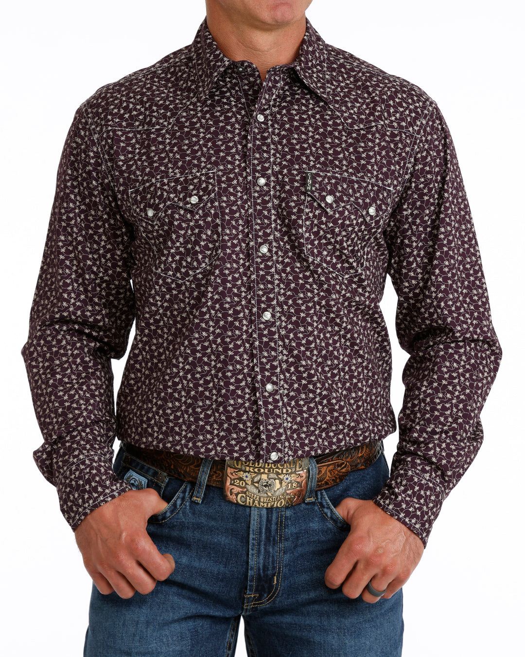 Cinch Mens Purple Print Modern Fit Long Sleeve Shirt