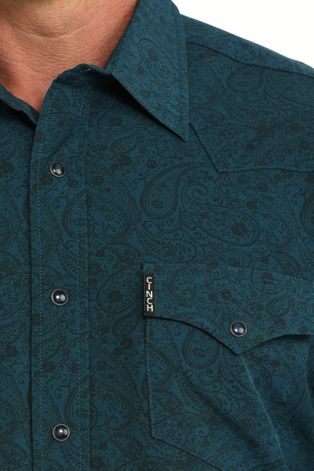 Cinch Mens Teal Print Modern Long Sleeve Shirt