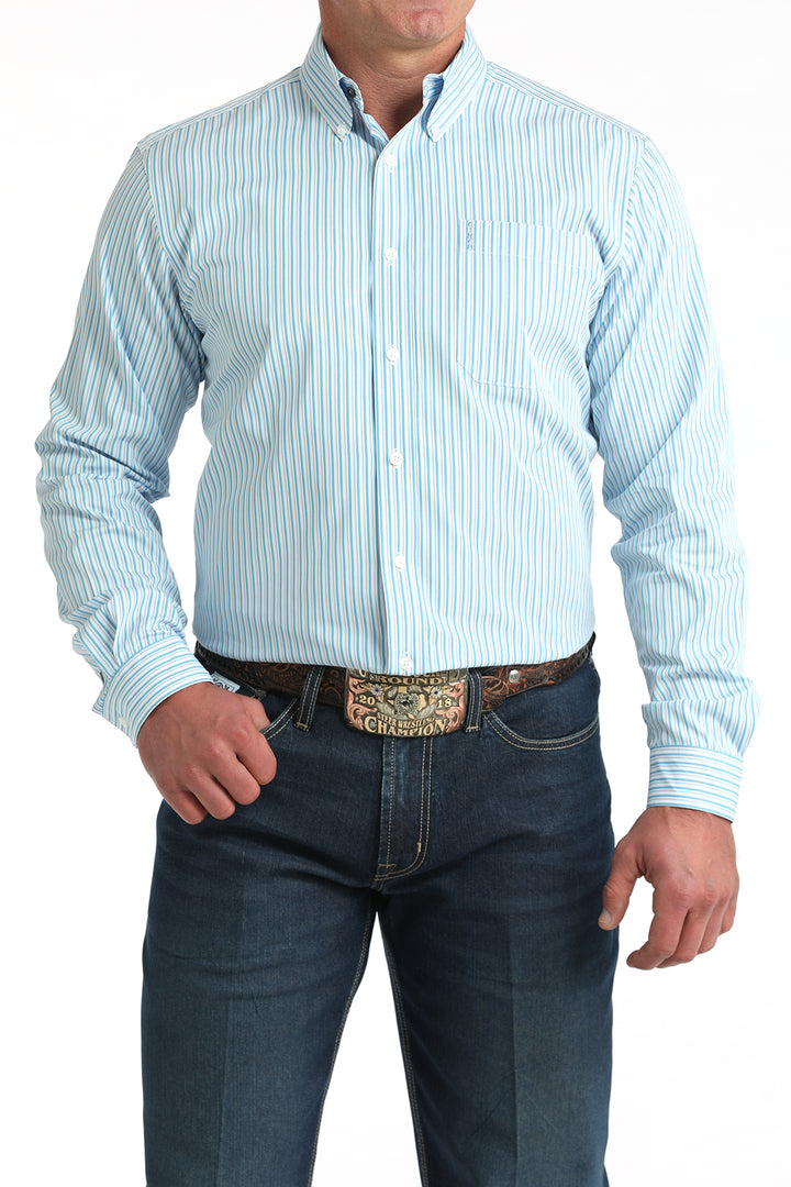 Cinch Mens Blue Striped Modern Fit Shirt