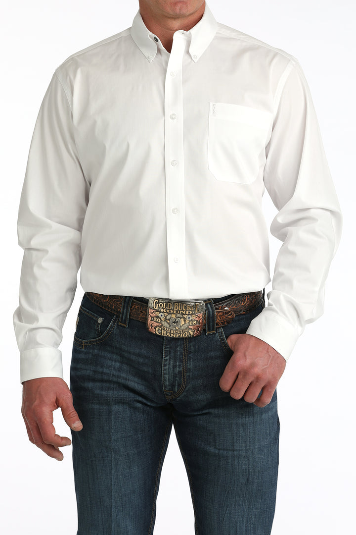 Cinch Mens White Stretch Modern Fit Button Down Western Shirt