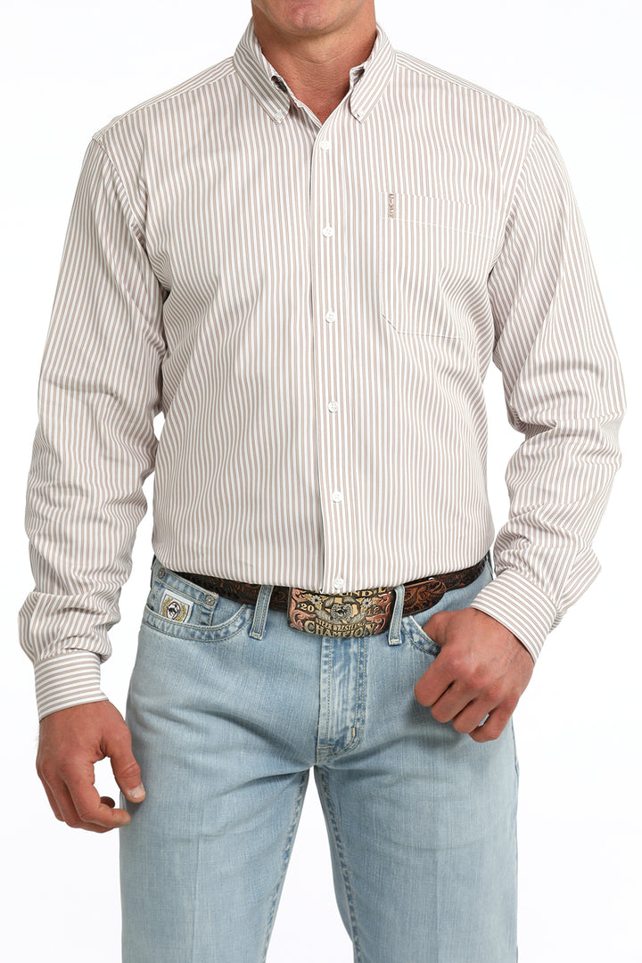 Cinch Mens White Stripe Modern Fit Shirt