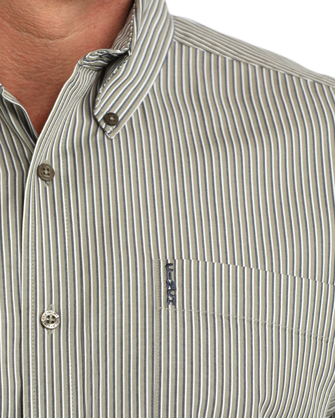 Cinch Mens Olive Stripe Modern Long Sleeve Shirt