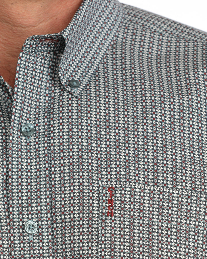 Cinch Mens Blue Printed Modern Long Sleeve Shirt