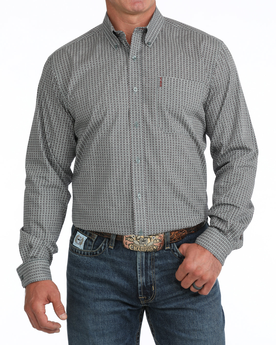 Cinch Mens Blue Printed Modern Long Sleeve Shirt