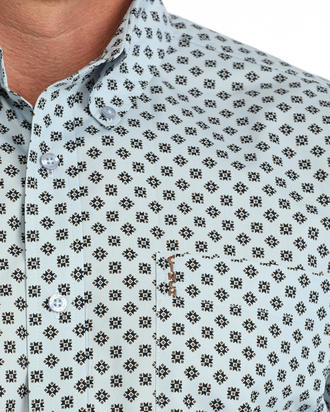 Cinch Mens Light Blue Print Modern Fit Long Sleeve Shirt