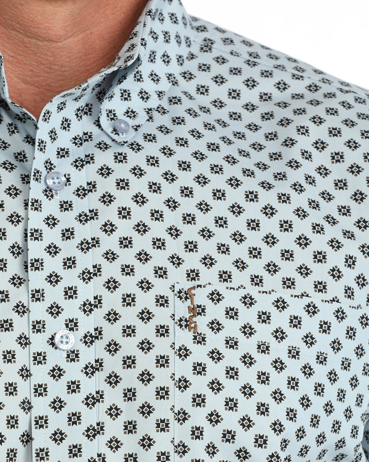 Cinch Mens Light Blue Print Modern Fit Long Sleeve Shirt