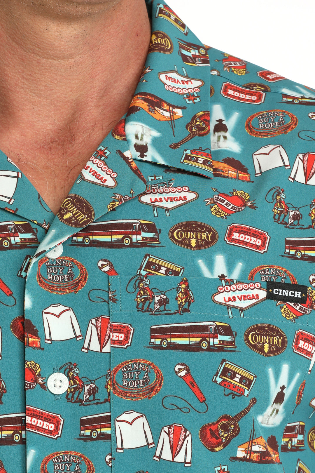 Cinch Mens Teal Camp Shirt