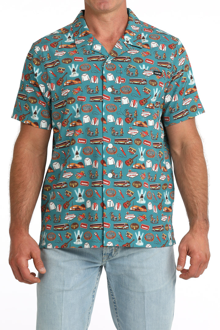 Cinch Mens Teal Camp Shirt