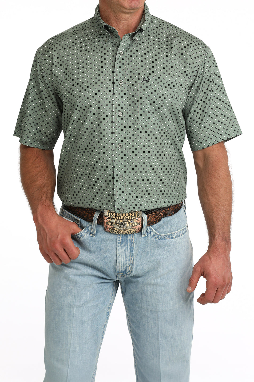 Cinch Mens Olive Arenaflex Printed Short Sleeve Shirt