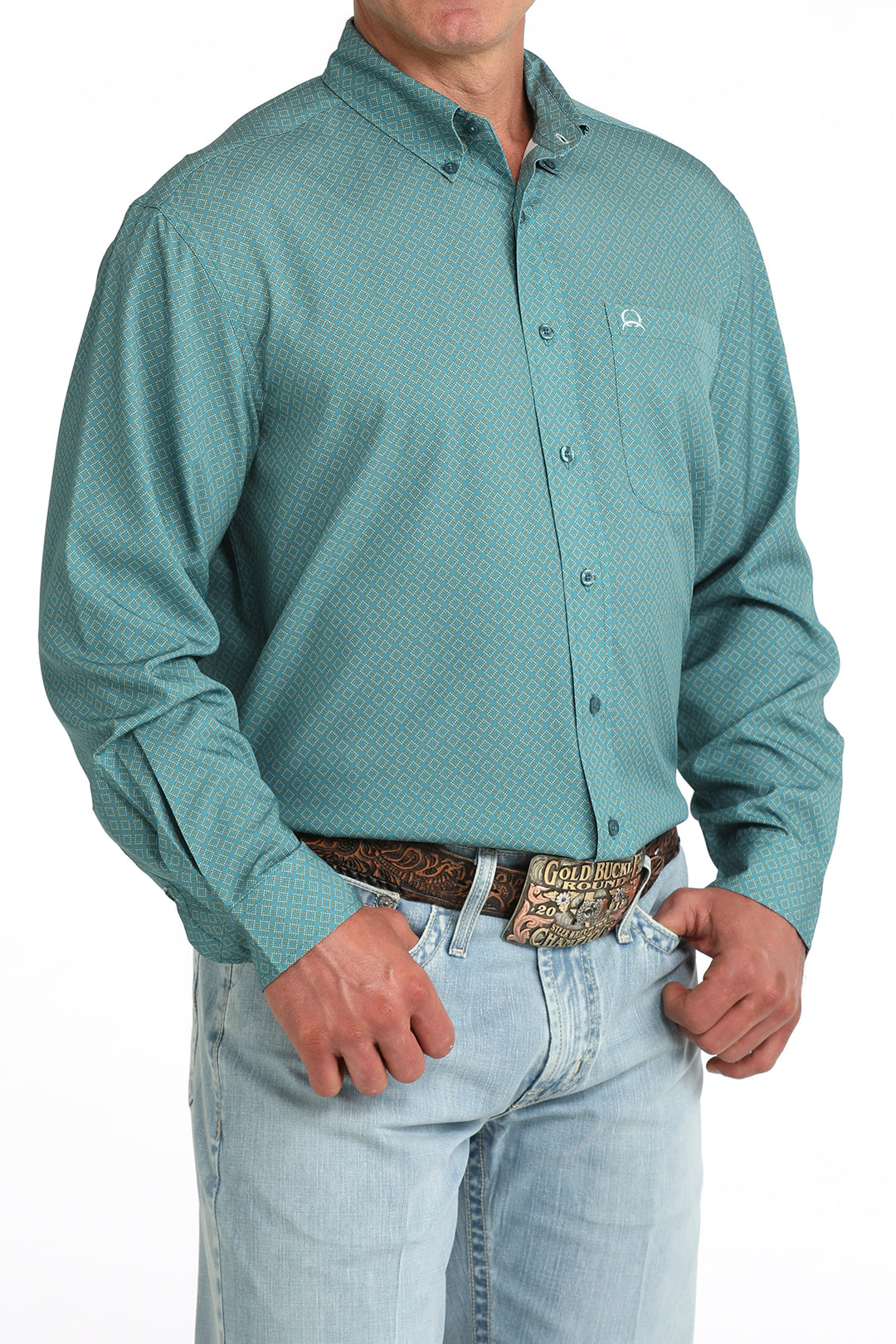 Cinch Mens Teal Print Arenaflex Long Sleeve Shirt