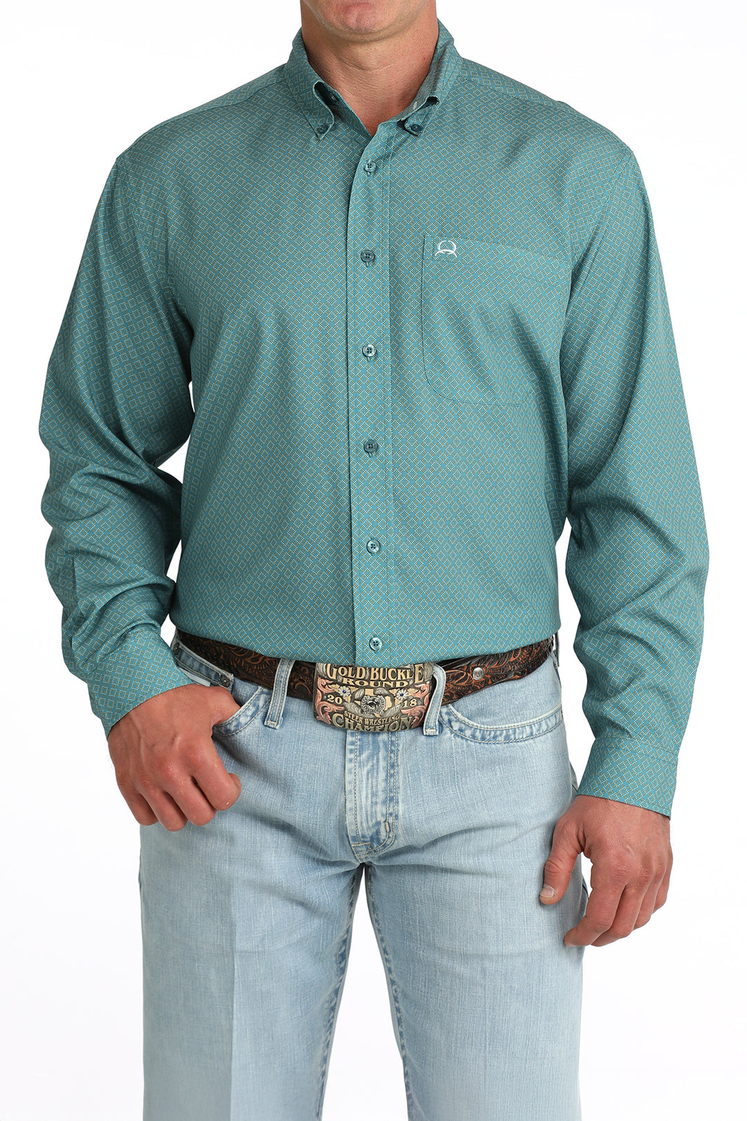 Cinch Mens Teal Print Arenaflex Long Sleeve Shirt