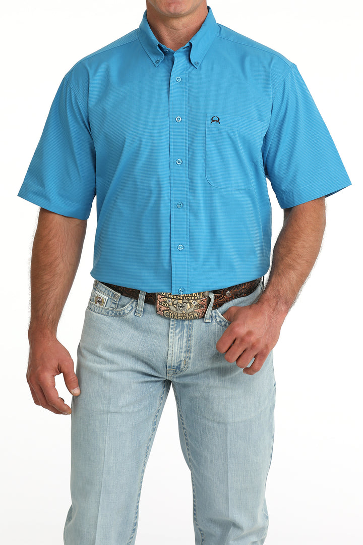 Cinch Mens Blue Solid Arenaflex Short Sleeve Shirt