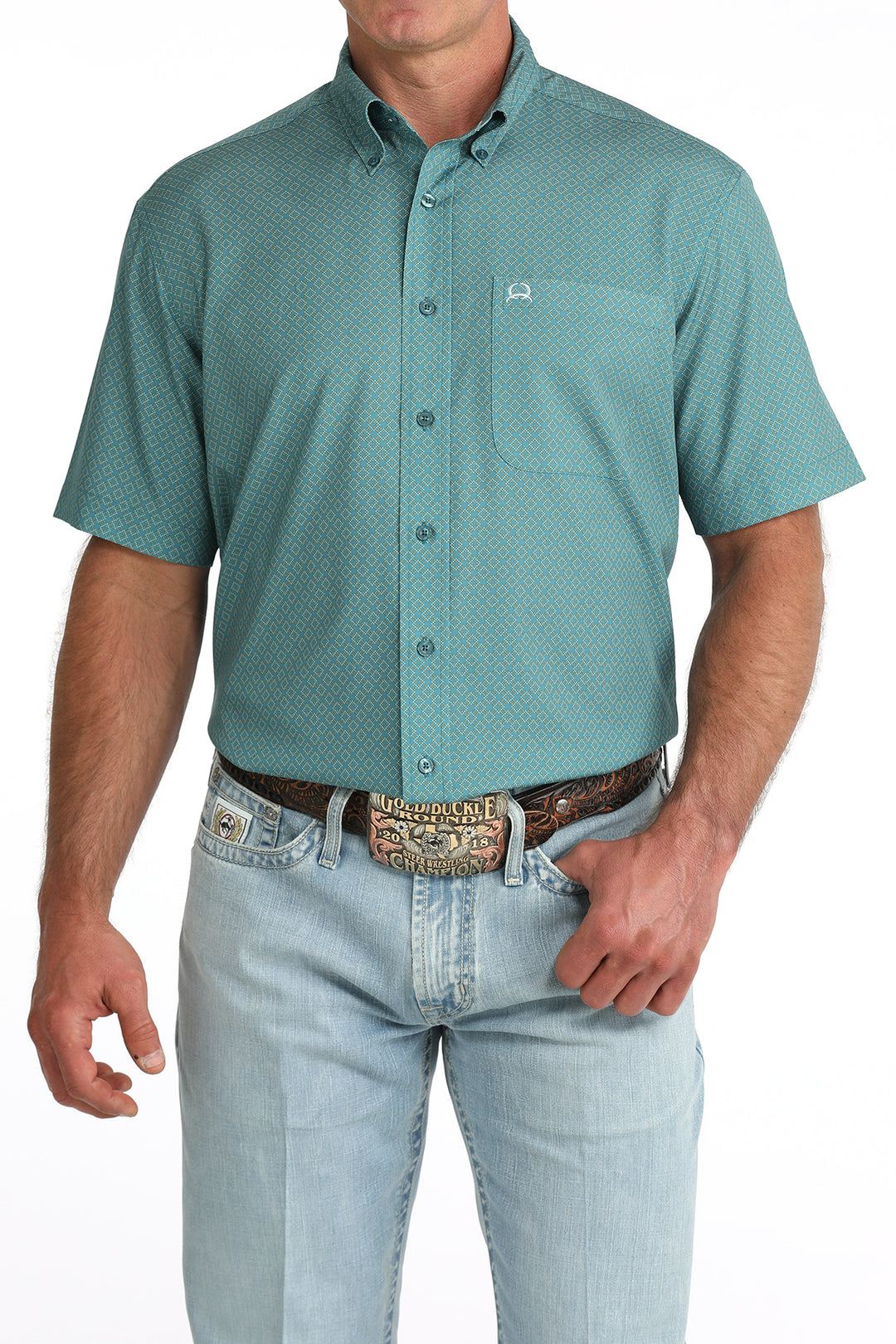 Cinch Mens Teal Arenaflex Short Sleeve Shirt