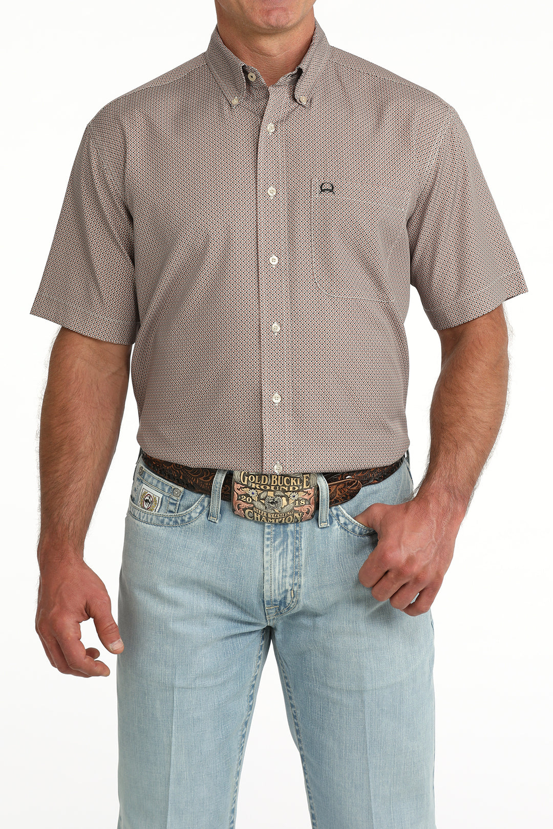 Cinch Mens Brown Printed Arenaflex Short Sleeve Shirt