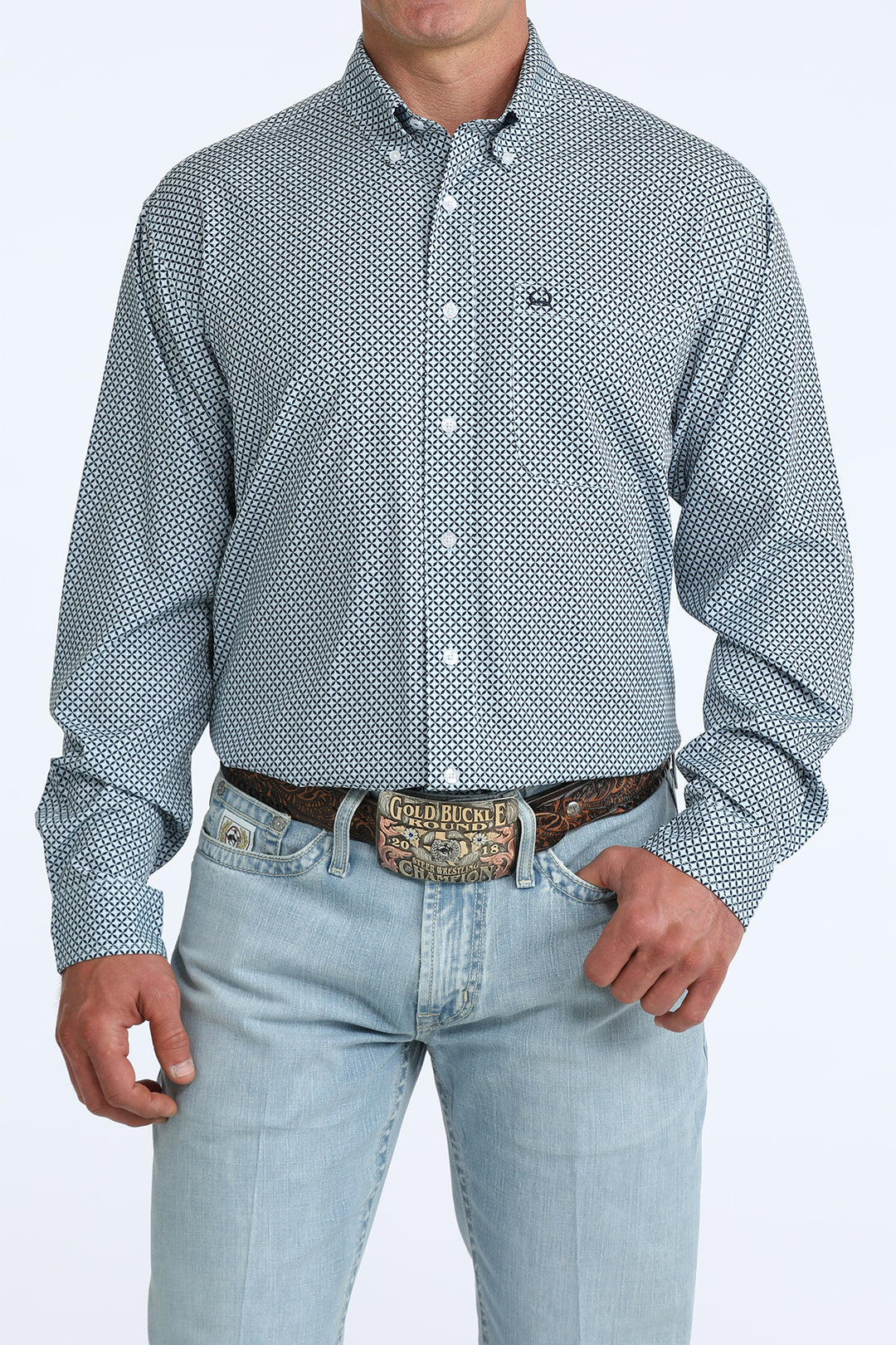 Cinch Mens Light Blue Arenaflex Printed Long Sleeve Shirt