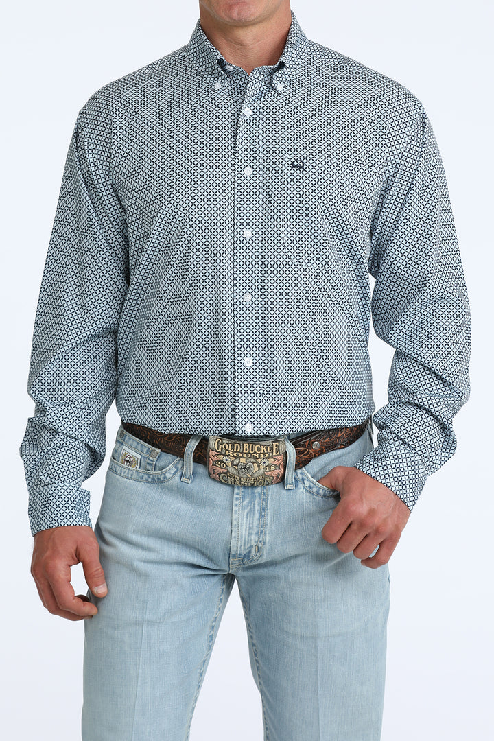 Cinch Mens Light Blue Arenaflex Printed Long Sleeve Shirt