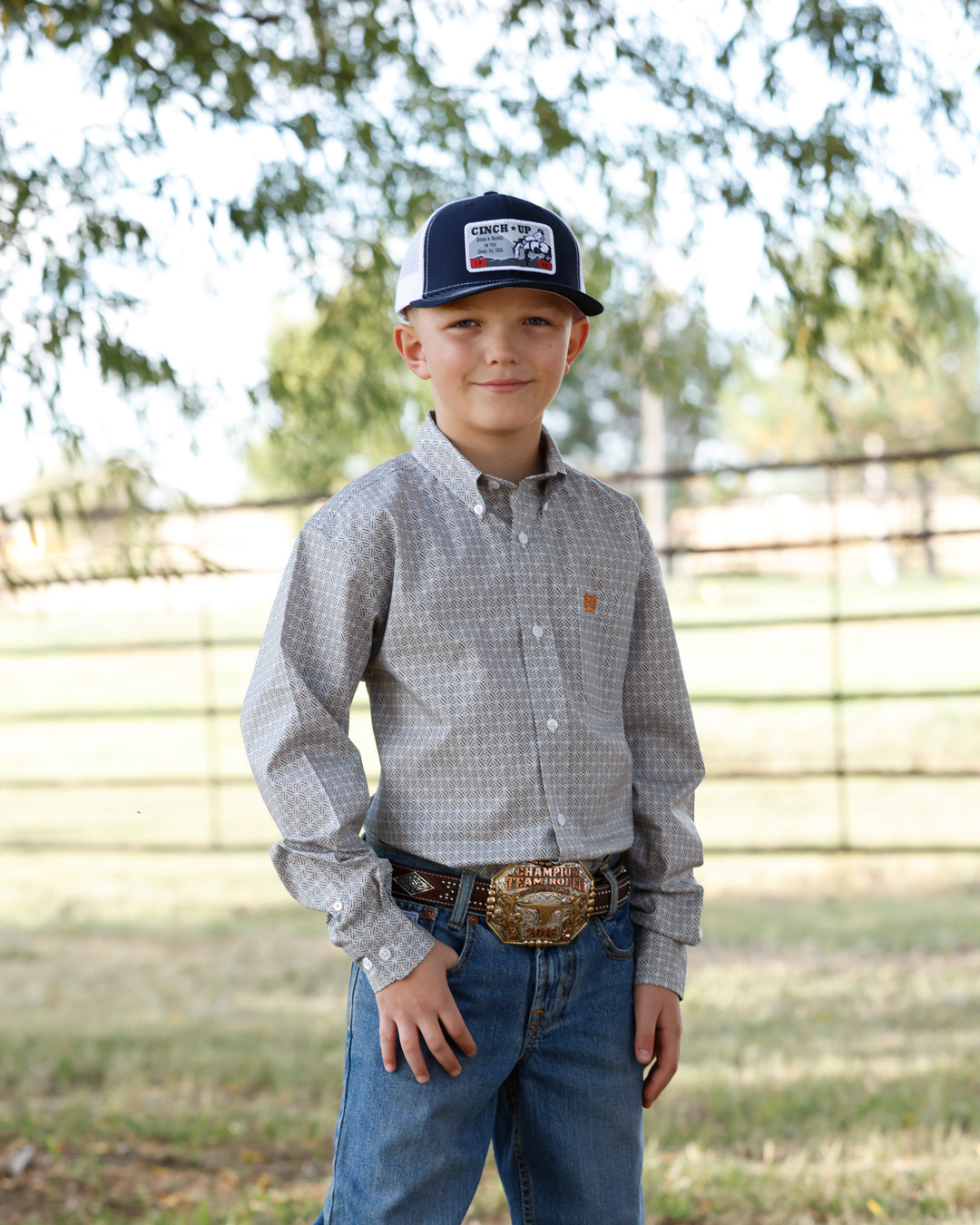 Cinch Boys White Print Long Sleeve Shirt
