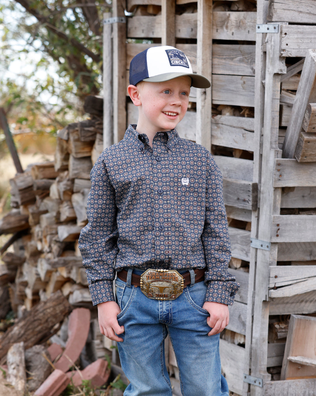 Cinch Boys Navy Printed Long Sleeve Shirt
