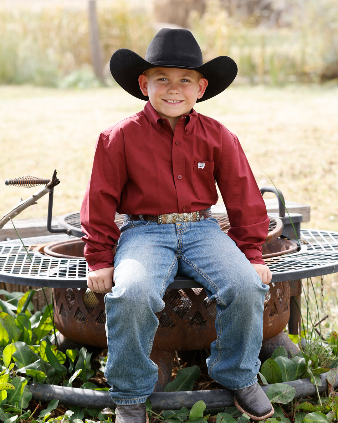 Cinch Boys Burgundy Stripe Long Sleeve Shirt