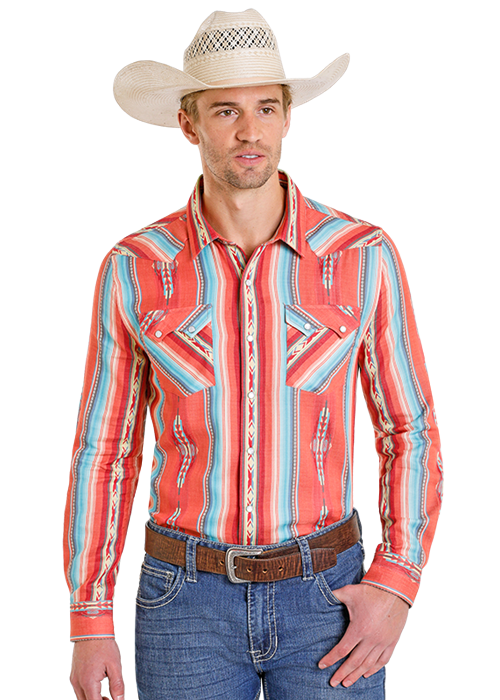 Panhandle Mens Western Print Long Sleeve Shirt