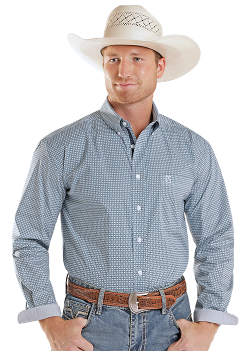 Panhandle Mens Blue Printed Long Sleeve Shirt