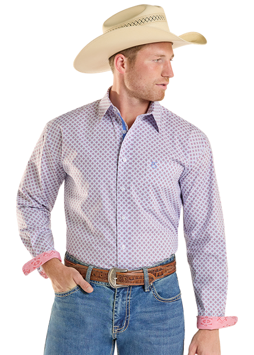 Panhandle Mens Red Print Long Sleeve Shirt