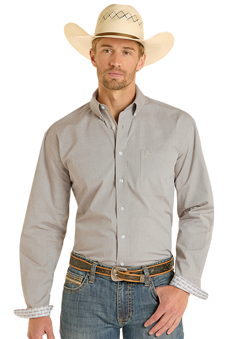 Panhandle Mens Taupe Print Long Sleeve Shirt