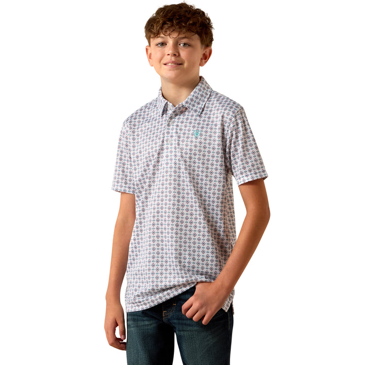 Ariat Boys White All Over Print Polo