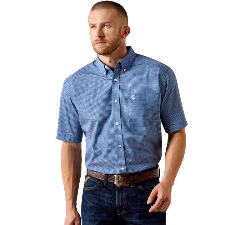 Ariat Mens Blue Geo Wrinkle Free Case Classic Fit Shirt