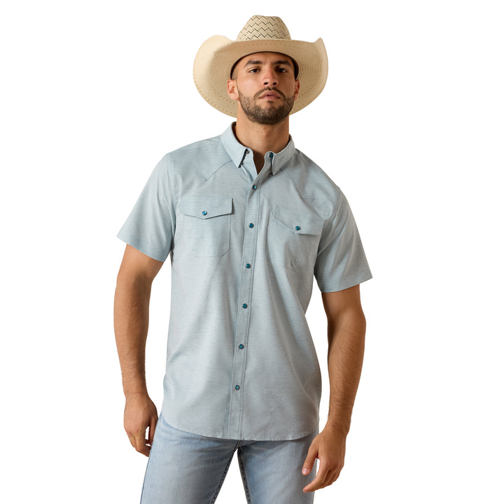 Ariat Mens Blue Heather VentTEK Western Fitted Snap Shirt