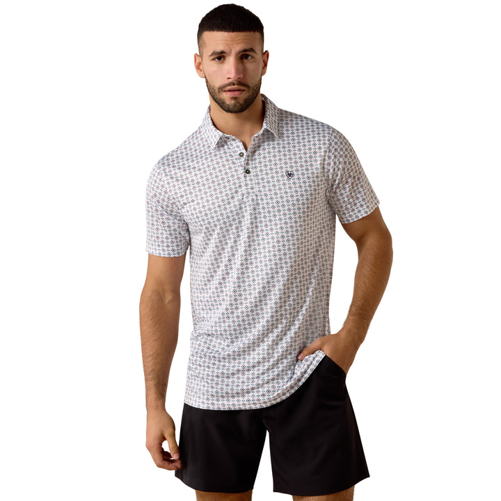 Ariat Mens White Southwest Print Fitted Polo