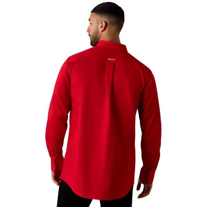 Ariat Mens Red Team Logo Lightweight Twill Fitted Shirt