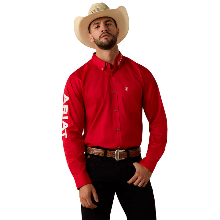 Ariat Mens Red Team Logo Lightweight Twill Fitted Shirt